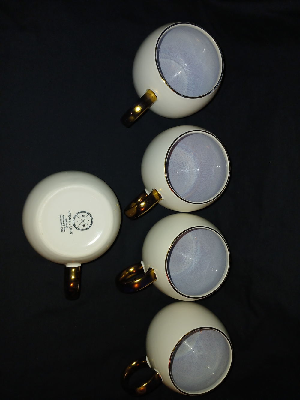 Set of 4 Ivory Ceramic Mugs with Gold Handles